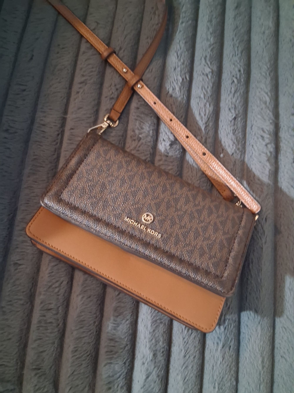 Michael Kors Brown and Tan Crossbody Wallet